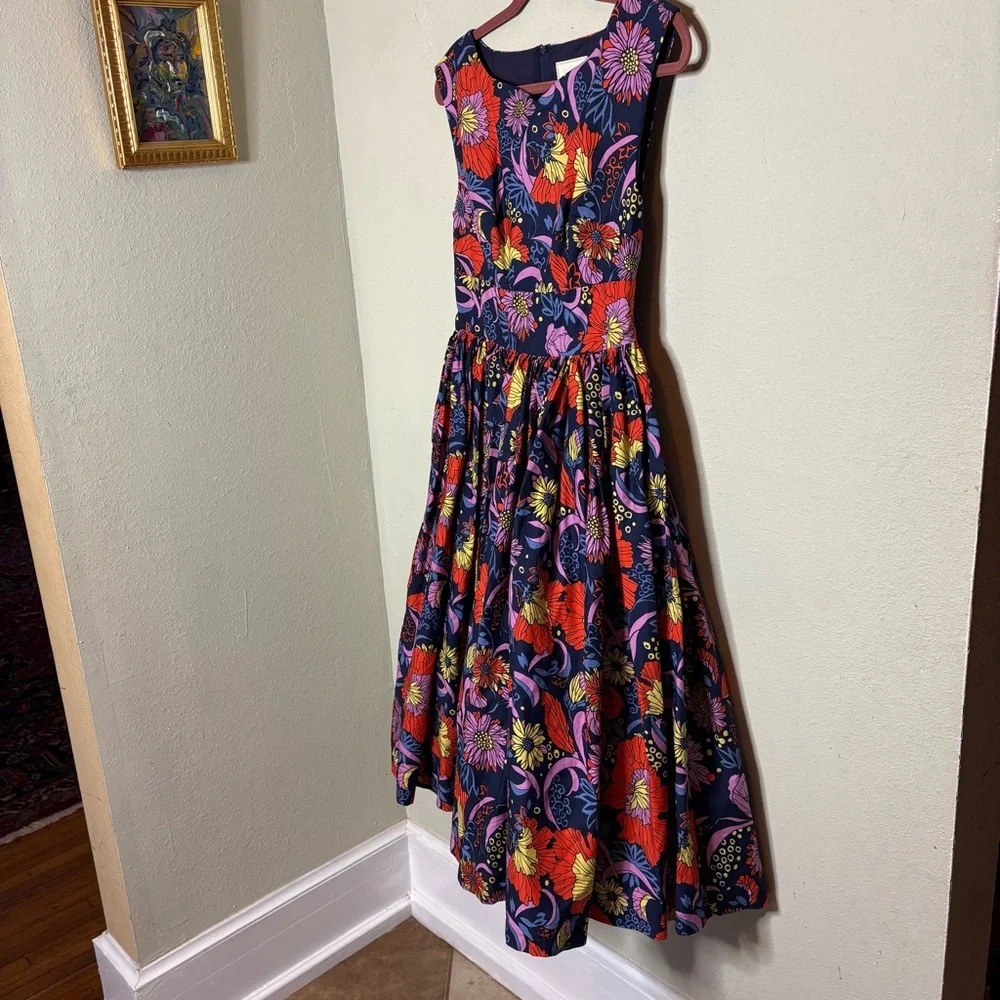 Modcloth Floral Sleeveless Midi Swing Dress Size Small - Picture 2 of 8